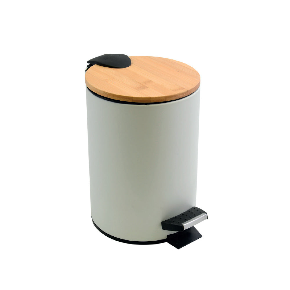 ADONIS STEEL/BAMBOO MATT-WHITE cubo PEDAL 5 L 25.5 CM