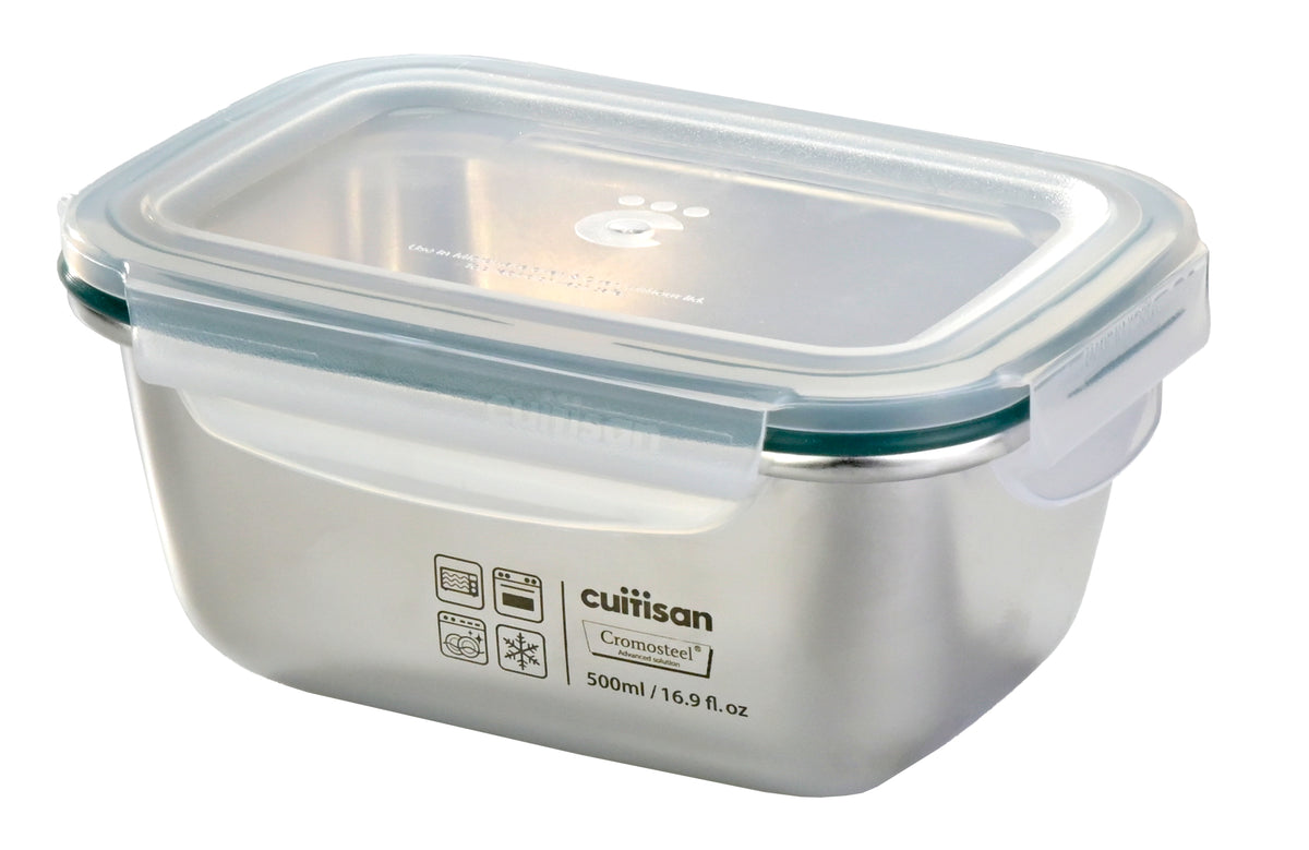 Cont. Aliment. Acero Inox rectangular 500ml 148x108x71 Microondas y Horno