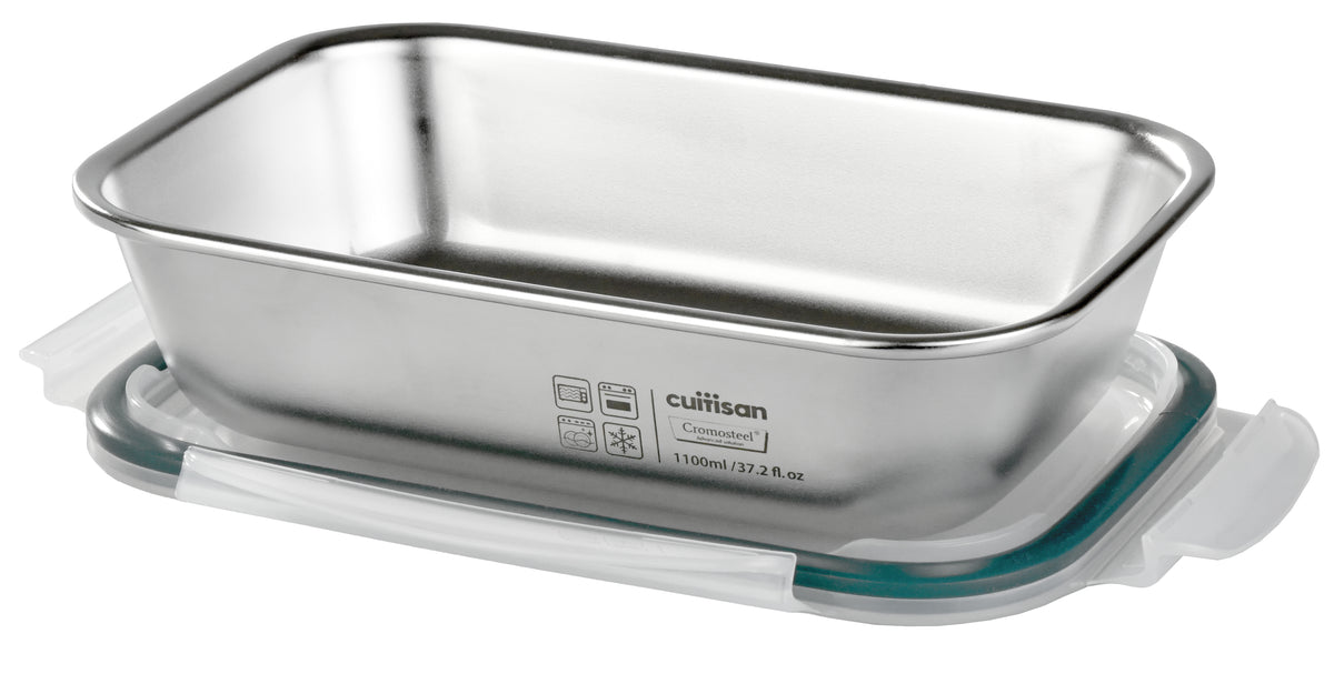 Cont. Aliment. Acero Inox rectangular 1100ml 220x157x65 Microondas y Horno