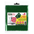 SET 3 ESTROPAJOS FIBRA VERDE ECOLIFE 13X14.5 CM