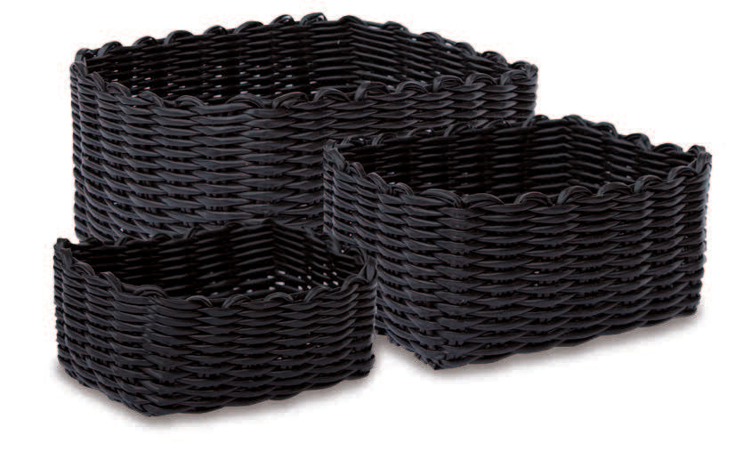 SET 3 CESTAS PLASTICO TEJIDAS NEGRO 22x16x10 19x13x8 16x10x6